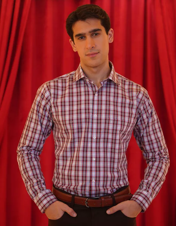 Sky/Maroon Check Tailored Smart Fit Shirt