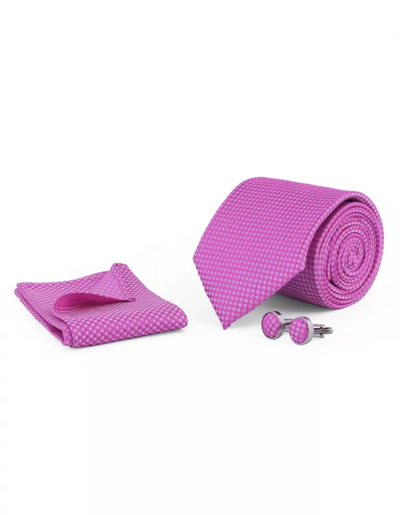 Pink Texture Cufflink Tie Set
