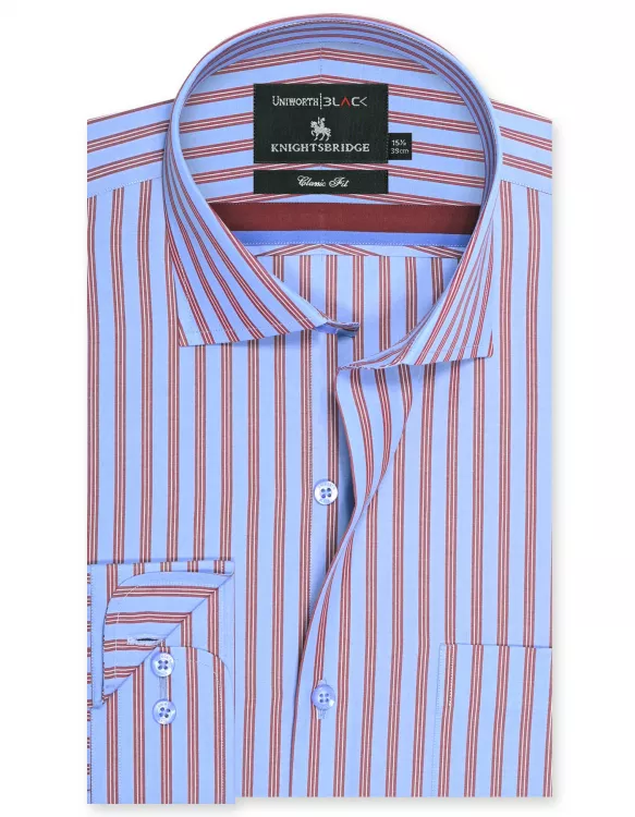 Stripe Maroon/Sky Classic Fit Shirt