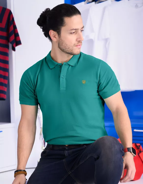 T Green Plain Pique Polo Shirt