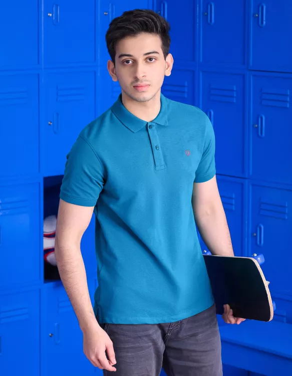 Turquoise Plain Pique Polo Shirt