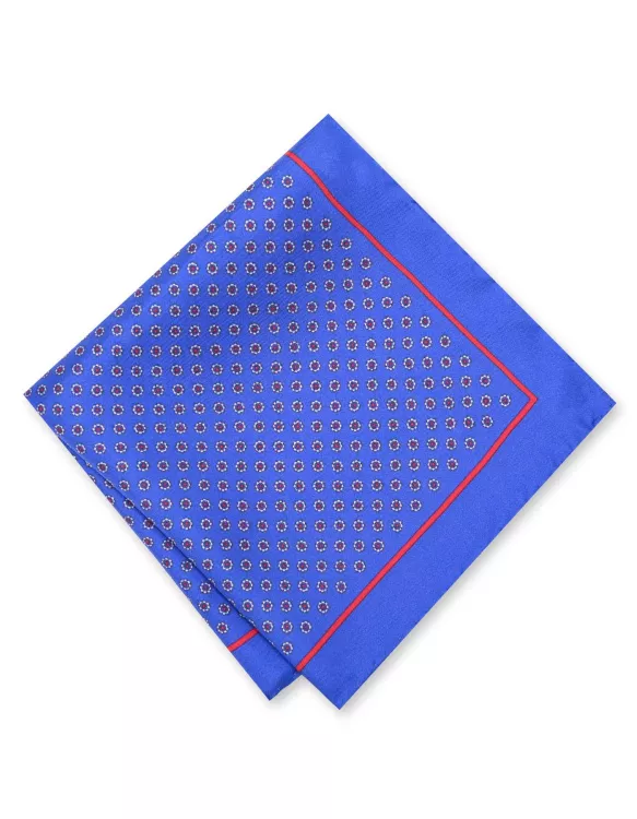 100%Silk Blue/Red Pocket Square