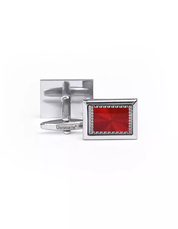 Silver/Red Rectangle Cufflink