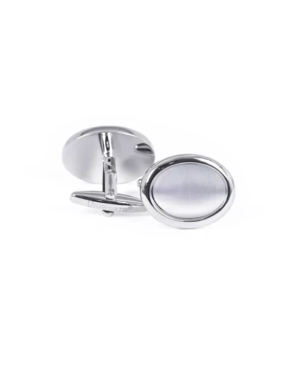 Silver/White Oval Cufflink