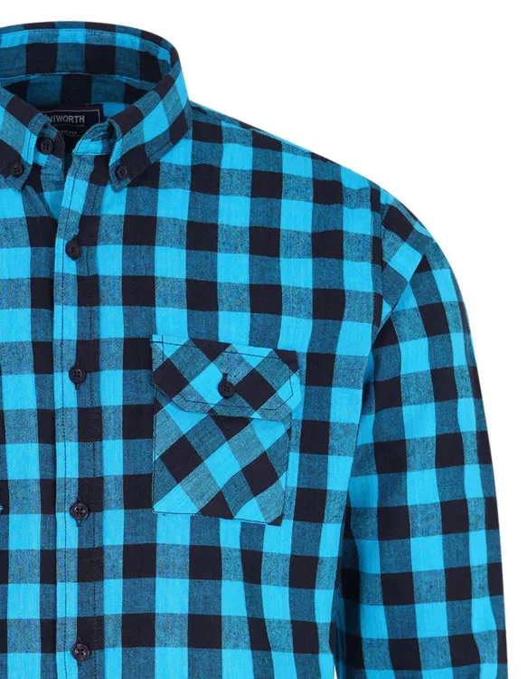Black/Turquoise Check Regular Fit Casual Shirt