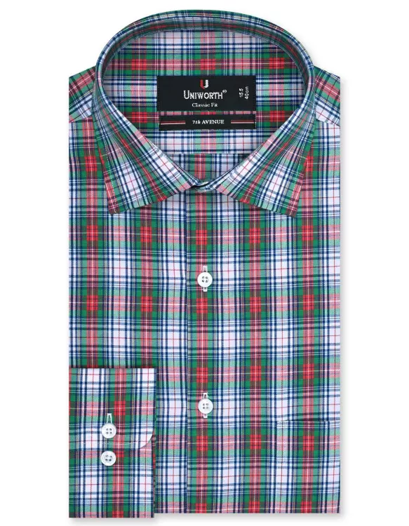 White/Green Check Classic Fit Shirt