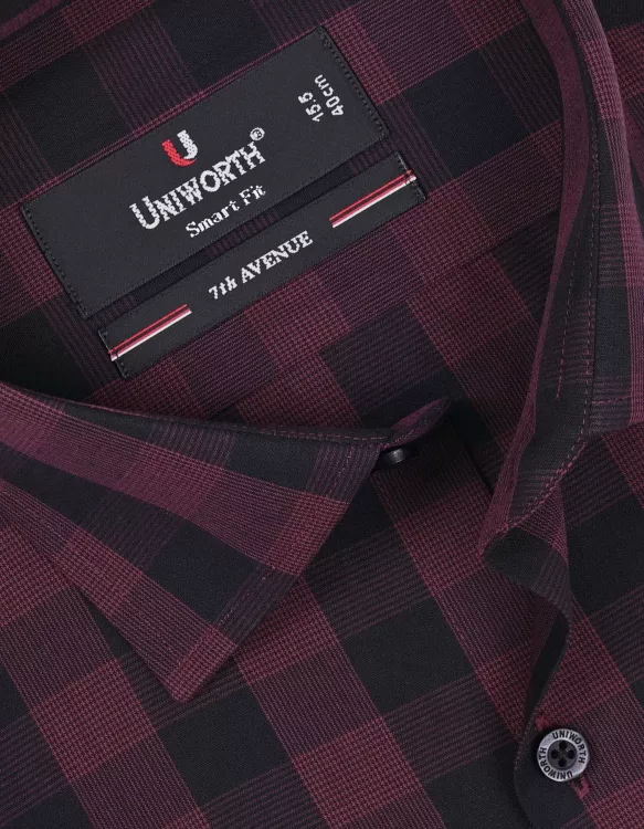 Black/Maroon Check Tailored Smart Fit Shirt
