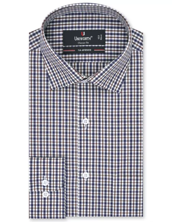 Navy/Brown Check Classic Fit Shirt