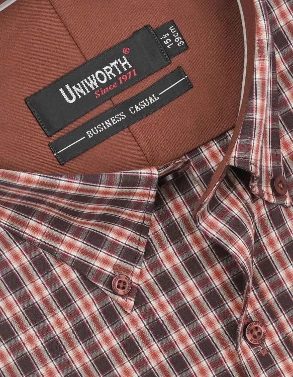 Maroon/Brown Check Business Casual Shirt