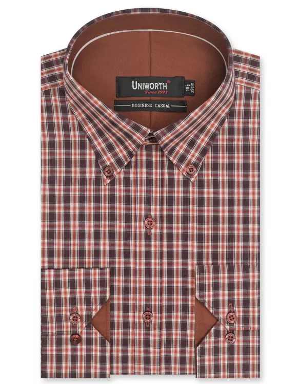 Maroon/Brown Check Business Casual Shirt