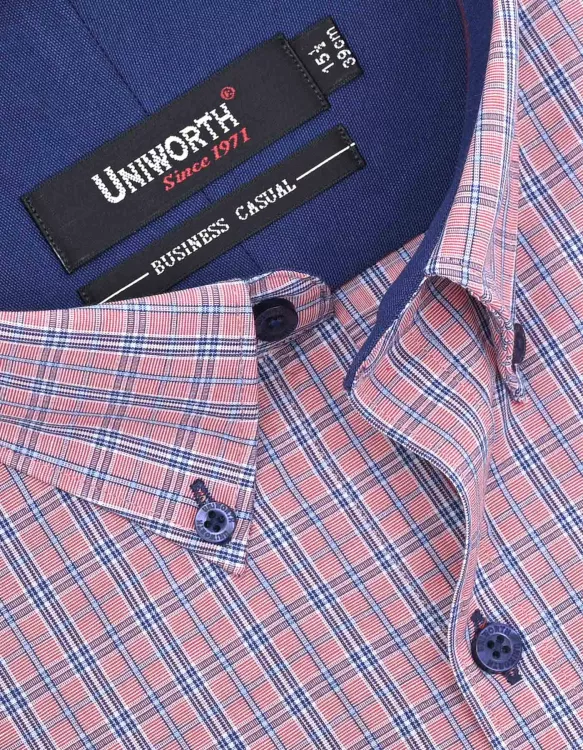 White/L Pink Check Business Casual Shirt