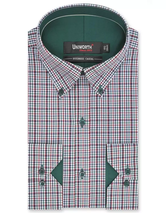 Green/Maroon Check Business Casual Shirt