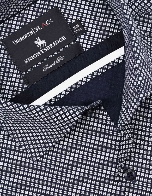 White/Navy Printed Tailored Smart Fit Shirt