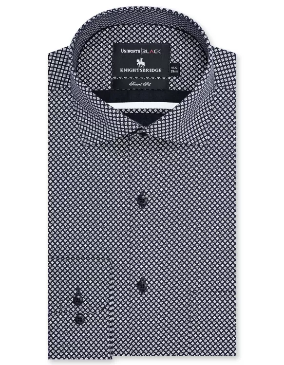 White/Navy Printed Tailored Smart Fit Shirt