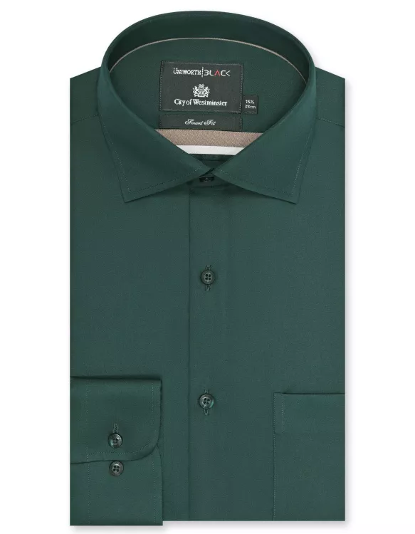 D Green Plain Tailored Smart Fit Shirt