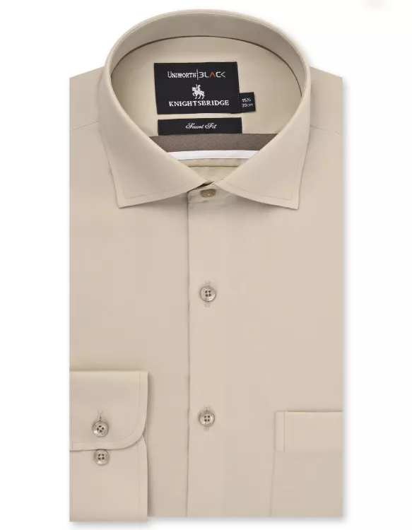 Khaki Plain Tailored Smart Fit Shirt