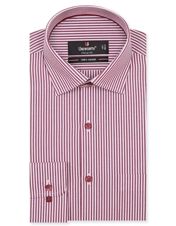 Stripe White/Maroon Classic Fit Shirt