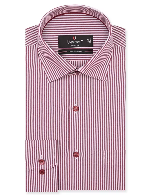 Stripe White/Maroon Tailored Smart Fit Shirt