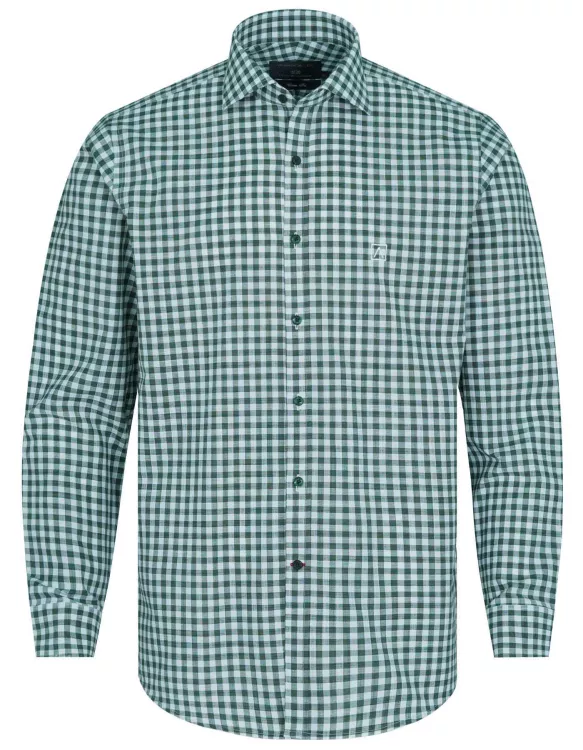 White/Green Check Classic Fit Linen Shirt