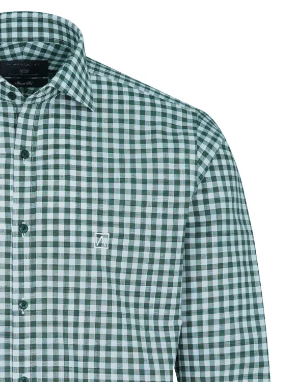 White/Green Check Tailored Smart Fit Linen Shirt