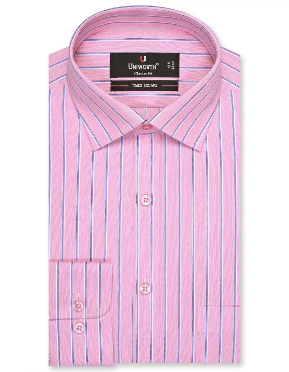 L Pink Stripe Classic Fit Shirt