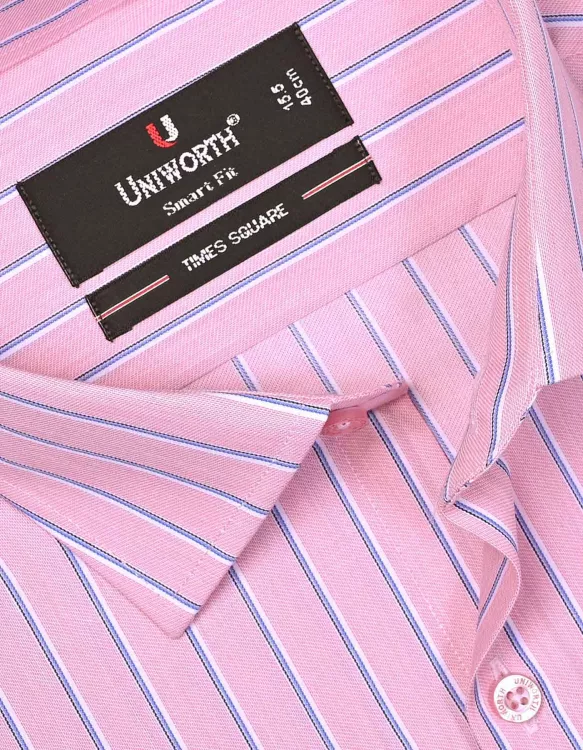 L Pink Stripe Tailored Smart Fit Shirt