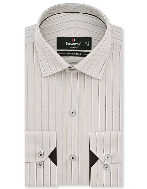 Beige Stripe Tailored Smart Fit Shirt