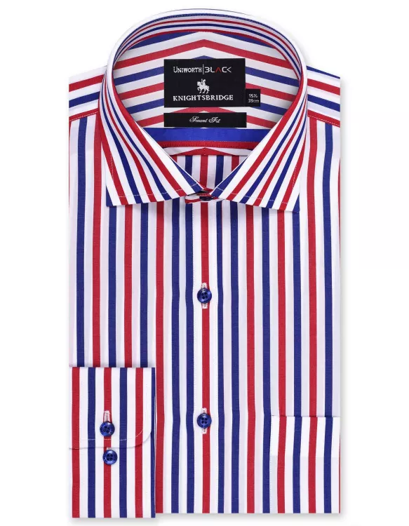 R Blue/Red Stripe Tailored Smart Fit Shirt