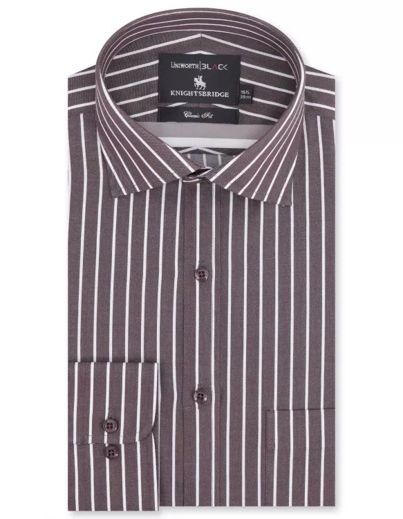 White/Brown Stripe Classic Fit Shirt