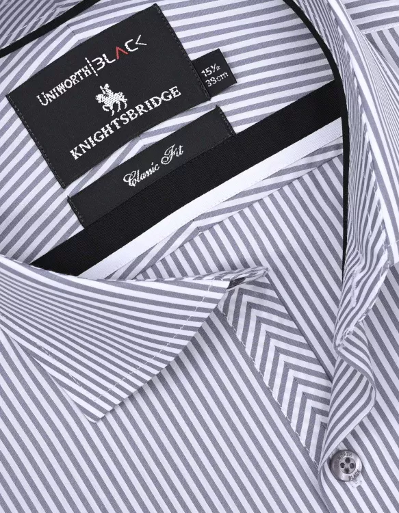 White/Grey Stripe Classic Fit Shirt
