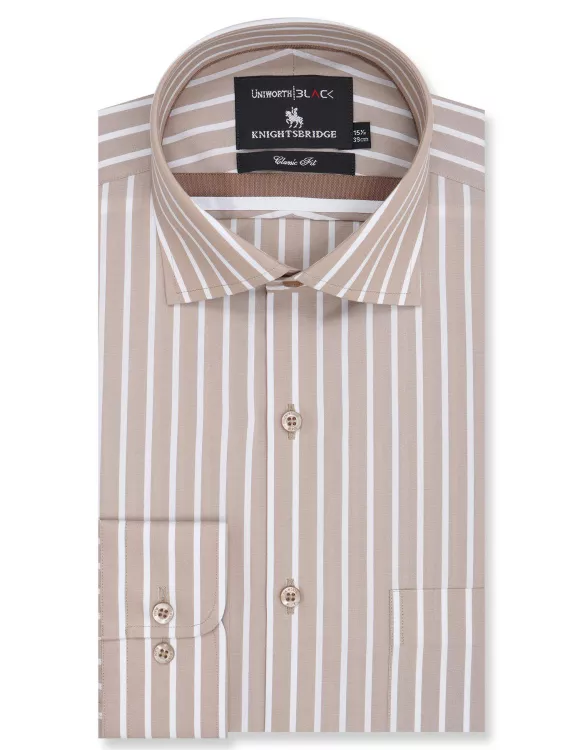 Beige Stripe Classic Fit Shirt