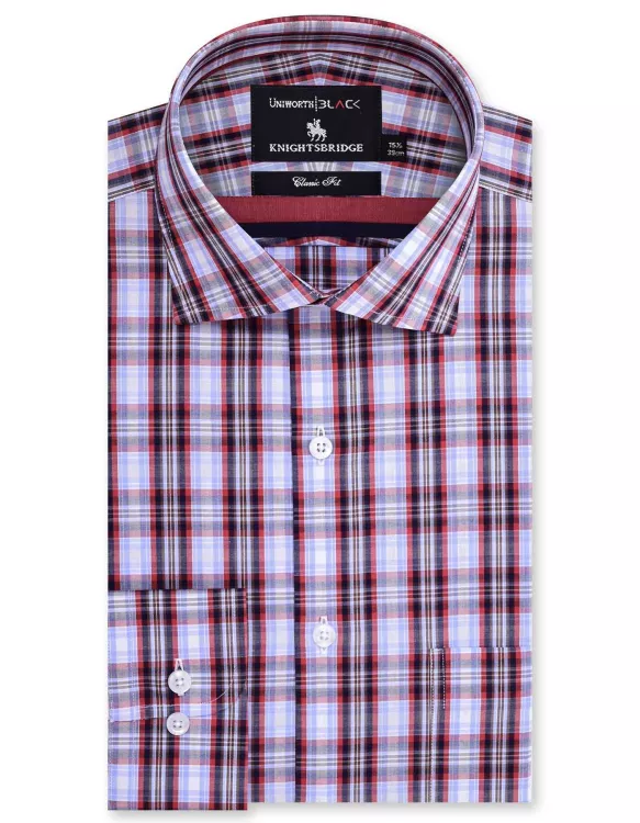 Sky/Maroon Check Classic Fit Shirt