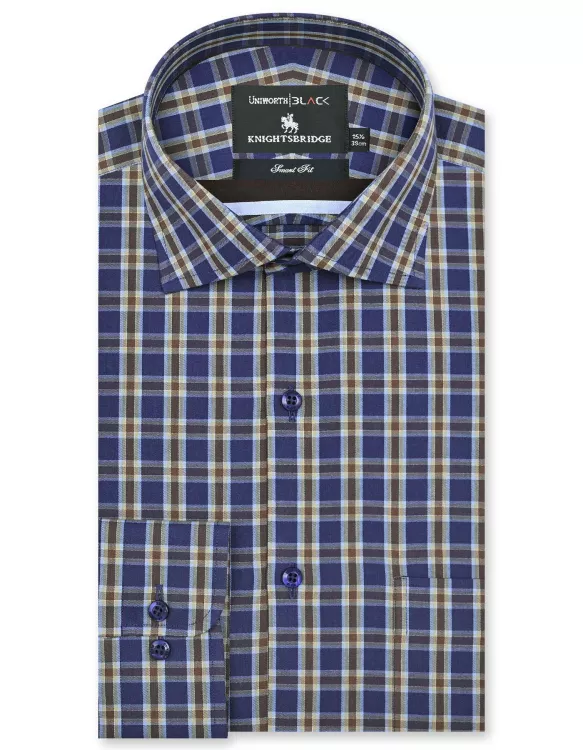 Navy/Brown Check Tailored Smart Fit Shirt
