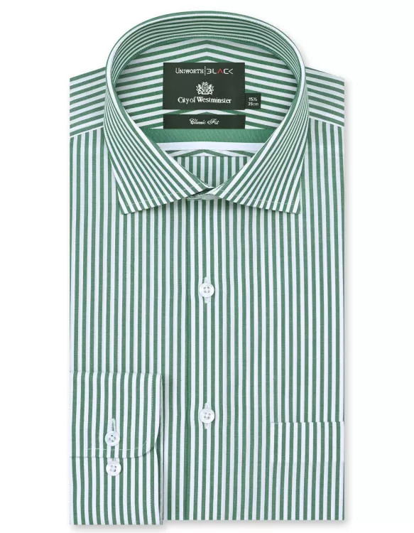 White/Green Stripe Classic Fit Shirt
