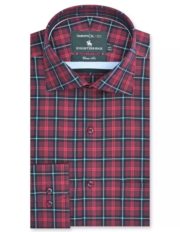Maroon/Sky Check Classic Fit Shirt