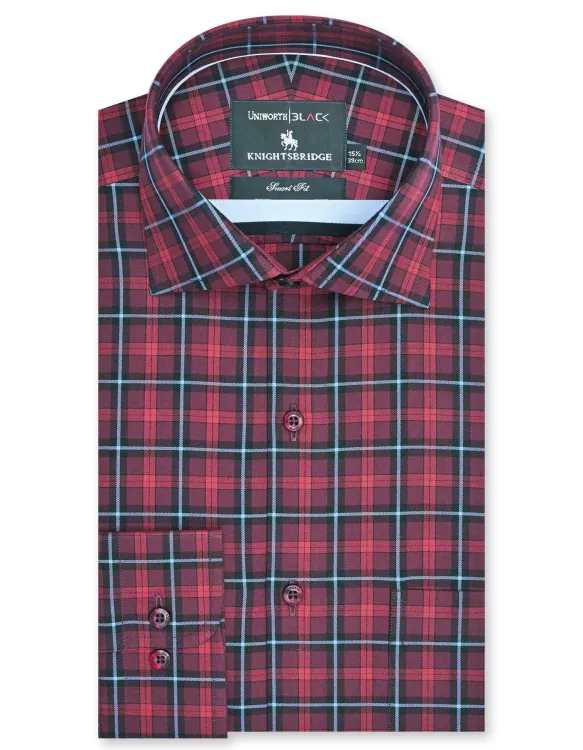 Maroon/Sky Check Tailored Smart Fit Shirt