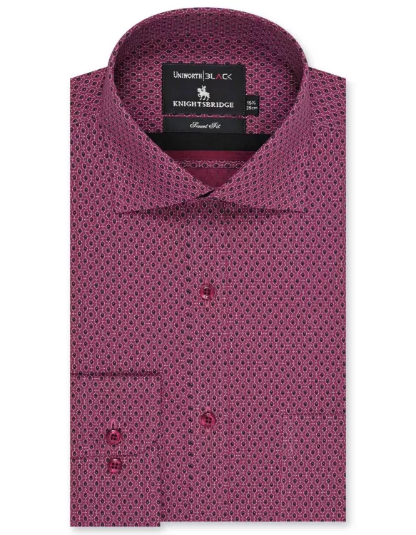 Printed White/Maroon Tailored Smart Fit Shirt