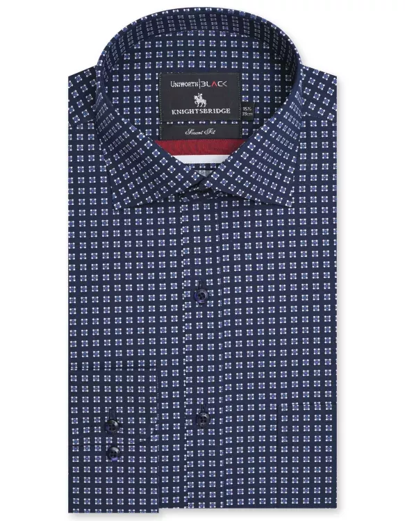 Printed White/Navy Tailored Smart Fit Shirt