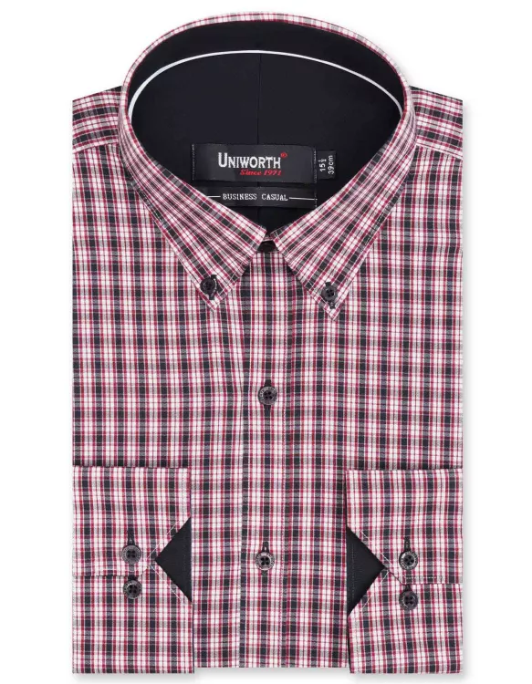 Black/Maroon Check Business Casual Shirt