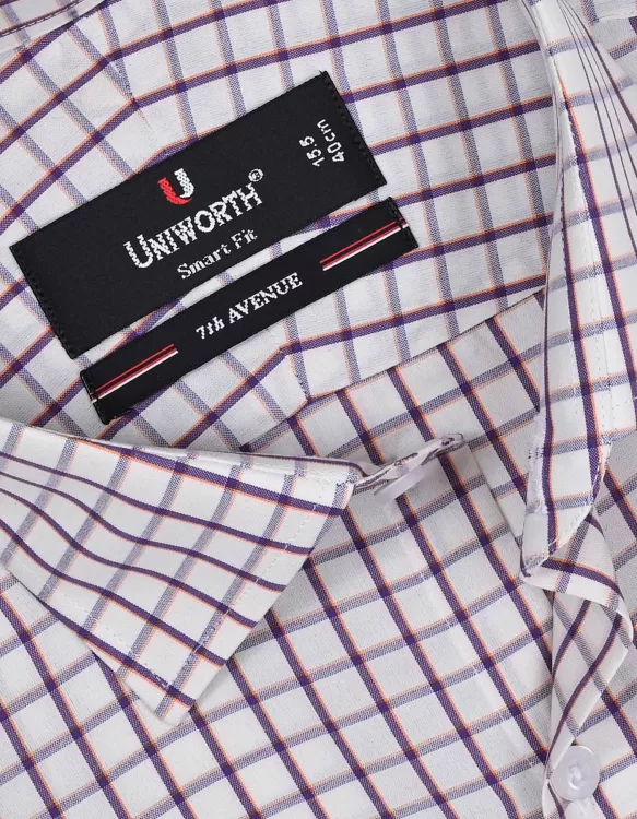White/Purple Check Tailored Smart Fit Shirt