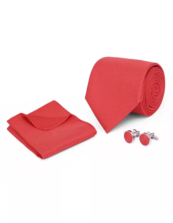 Red Texture Cufflink Tie Set