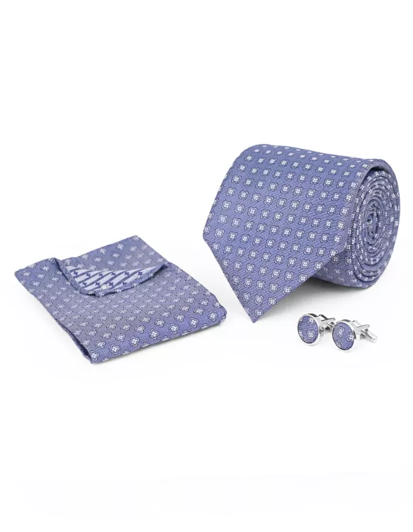 Blue Geometric Cufflink Tie Set
