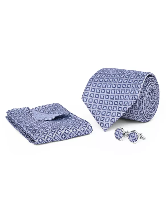 Grey/Blue Texture Cufflink Tie Set
