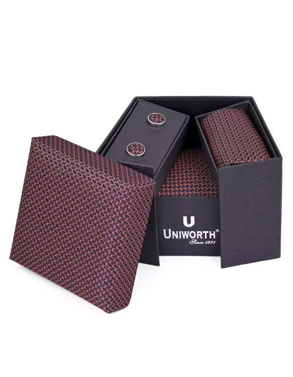 Navy/Pink Texture Cufflink Tie Set