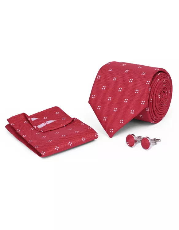 Red Texture Cufflink Tie Set
