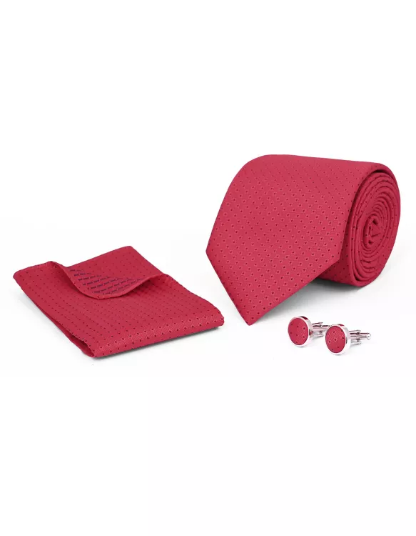 Red Geometric Cufflink Tie Set