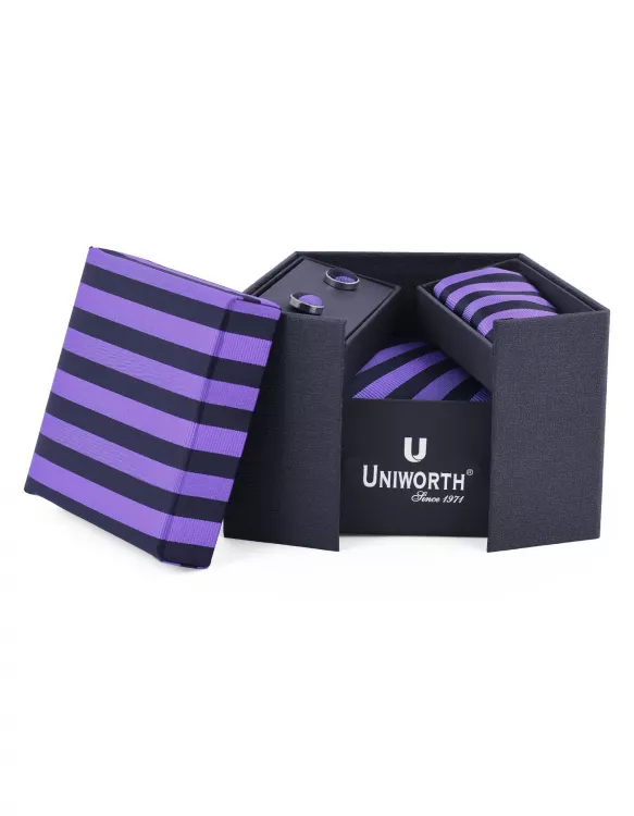 Purple/Black Stripe Cufflink Tie Set