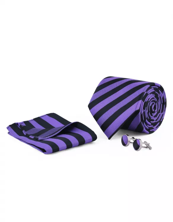 Purple/Black Stripe Cufflink Tie Set