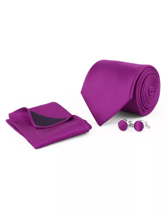Purple Plain Cufflink Tie Set