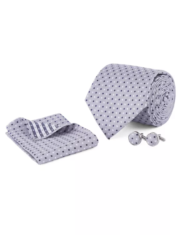 Grey/Navy Dotted Cufflink Tie Set